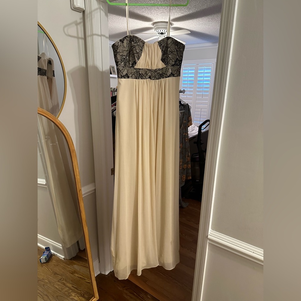 Max and Cleo Cream and Black Lace Maxi Gown